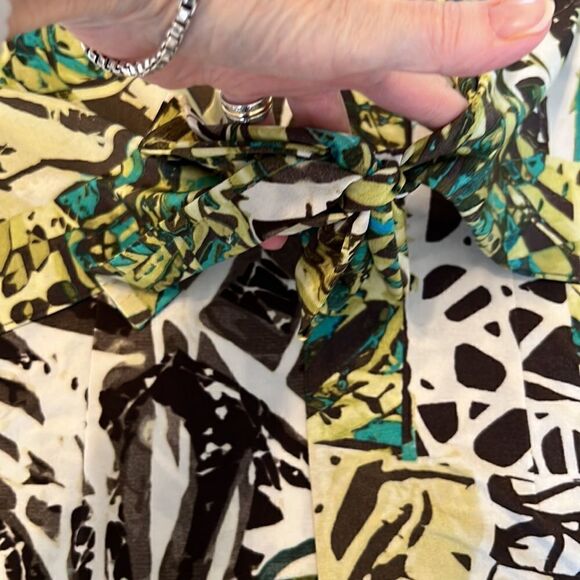 Cache unique szM green brown print with large plastic chain sleeveless top EUC - Picture 14 of 15